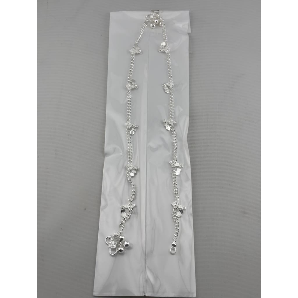 Floral Charm Chain Anklet – 925 Sterling Silver – Adjustable – 28g