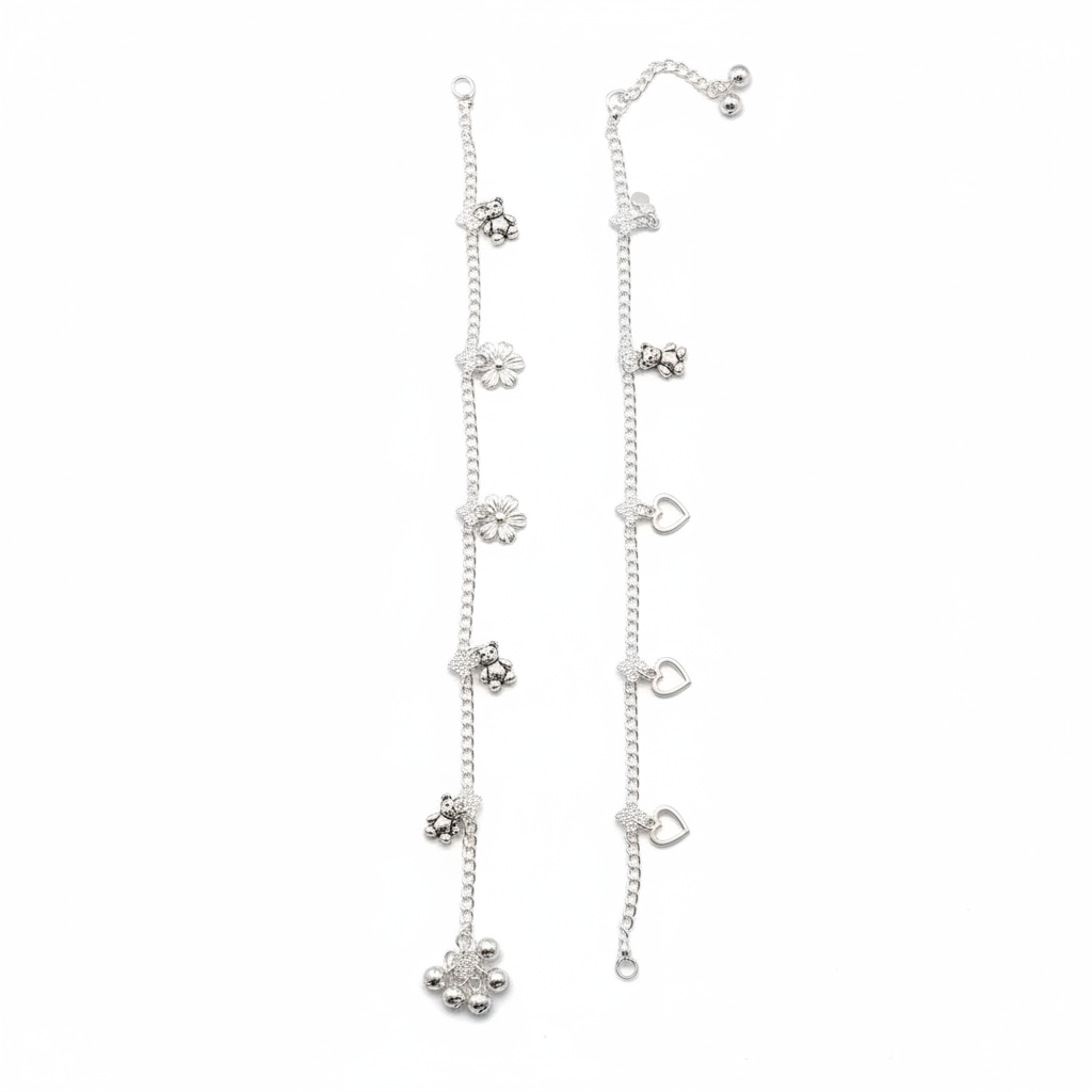 Floral Charm Chain Anklet – 925 Sterling Silver – Adjustable-28g