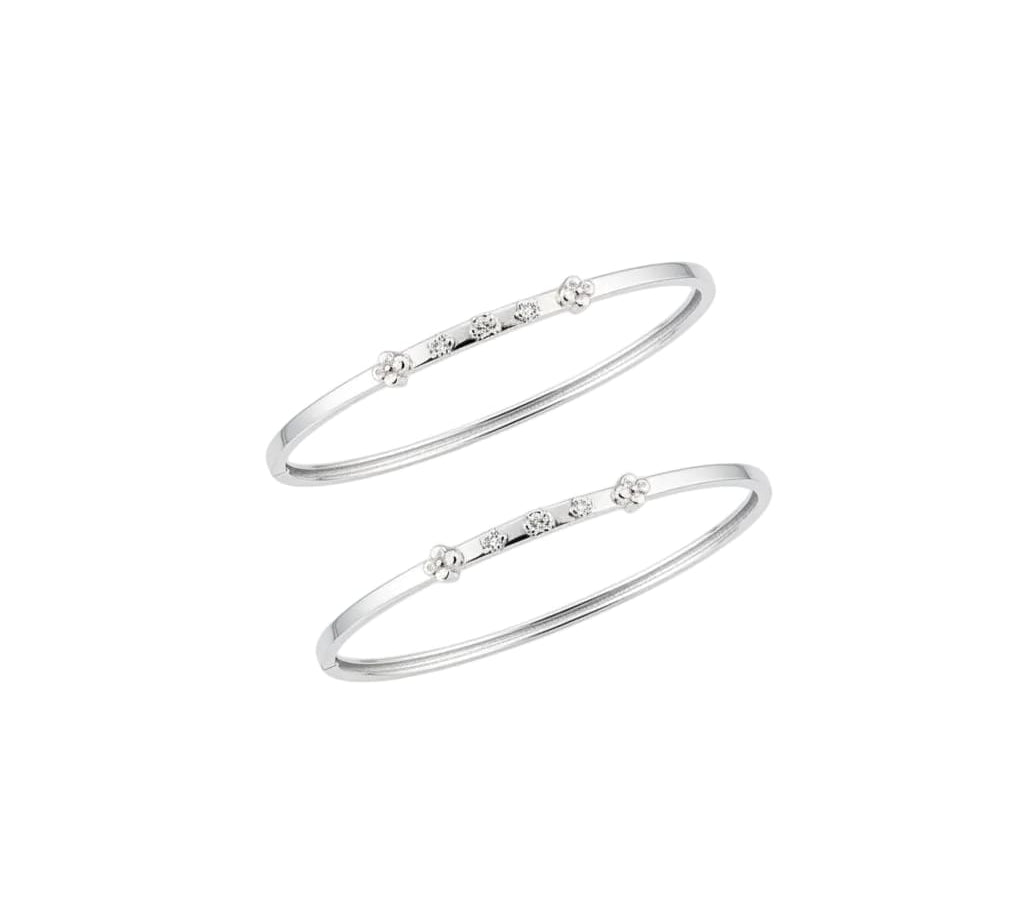 Floral Charm Silver Kada Pair – 925 Sterling Silver