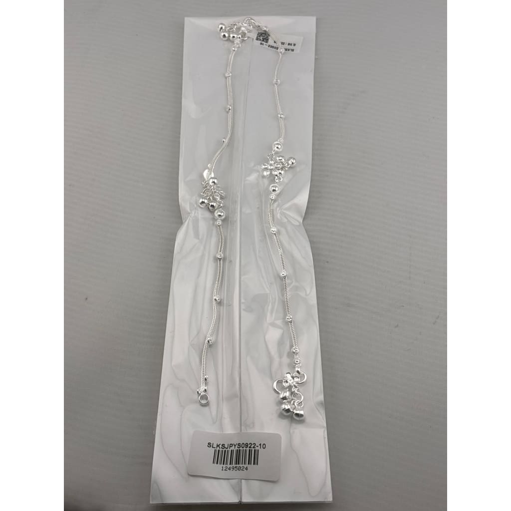 Floral Charm Station Silver Anklet – 99.9% Pure Silver – Weight:22g