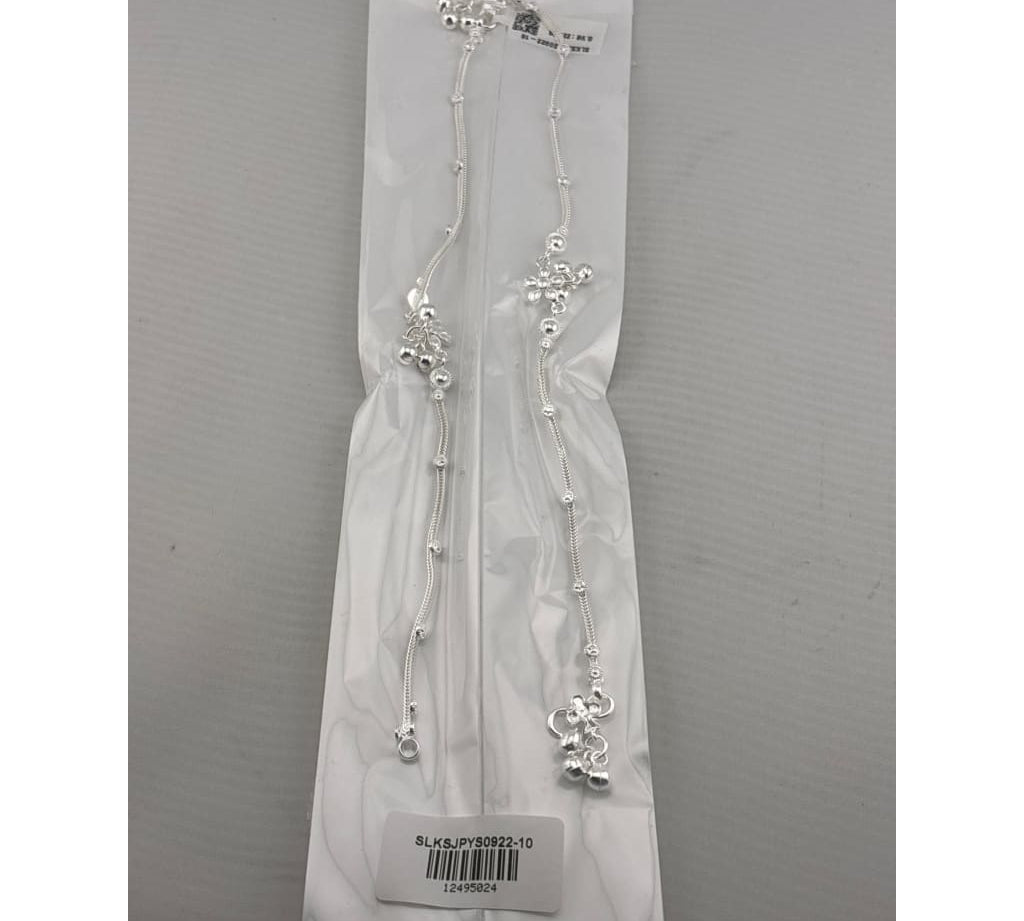 Floral Charm Station Silver Anklet – 99.9% Pure Silver – Weight:22g