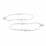 Floral Charm Station Silver Anklet – 99.9% Pure Silver – Weight:22g