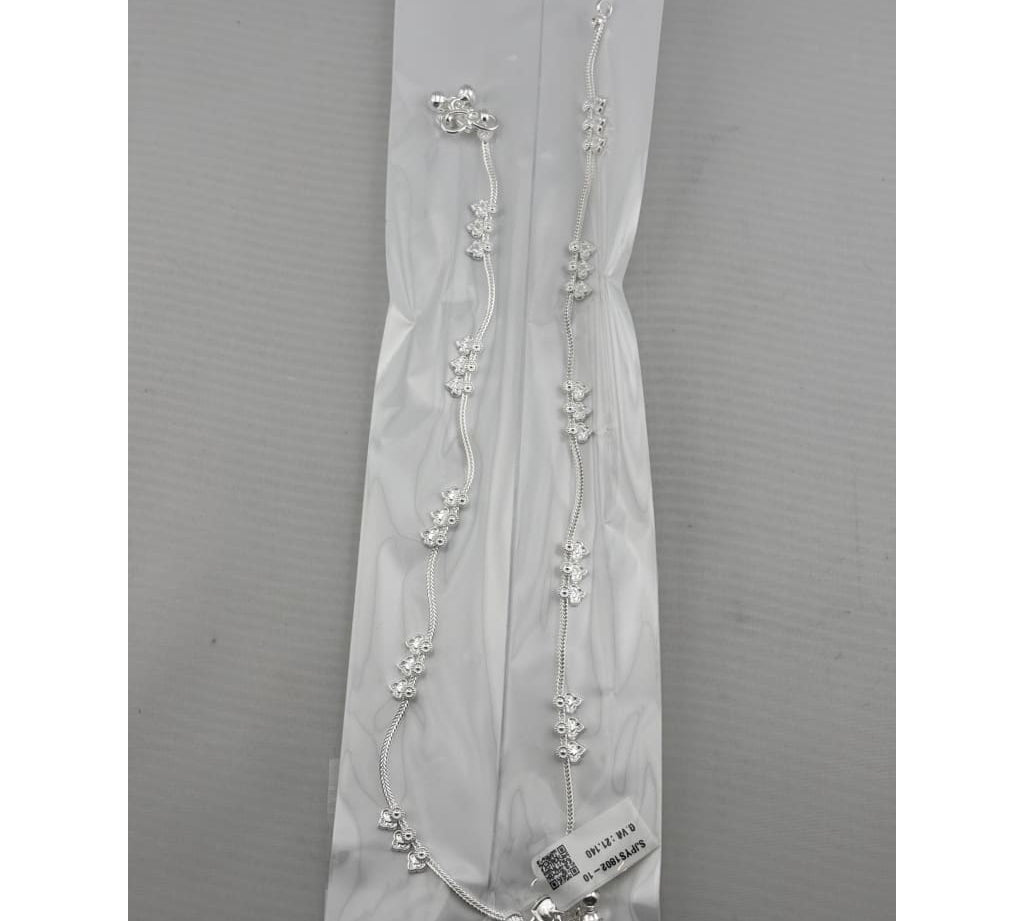 Floral Cluster Chain Anklet – 925 Sterling Silver – Adjustable – 21.14g