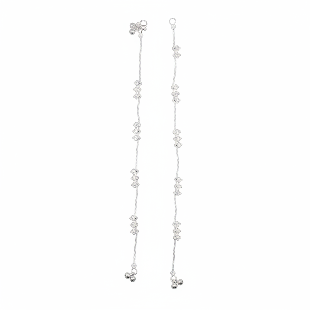 Floral Cluster Chain Anklet – 925 Sterling Silver – Adjustable-21.14g