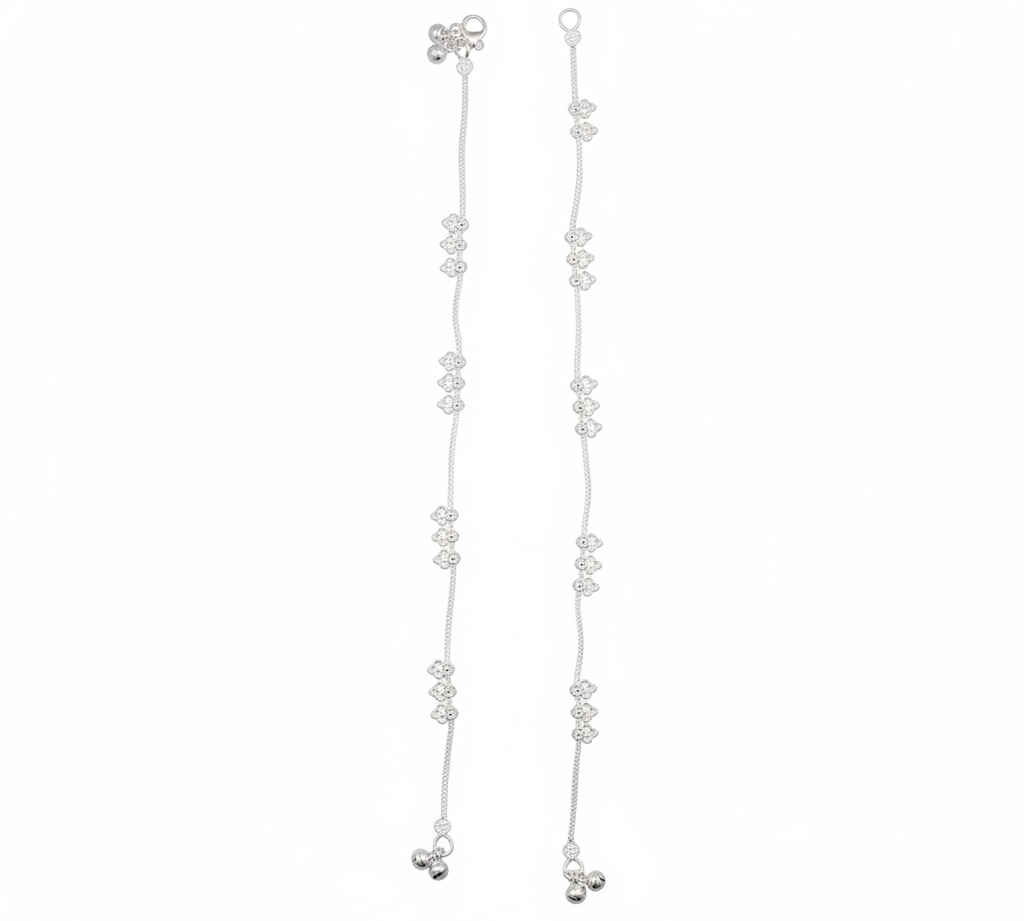 Floral Cluster Chain Anklet – 925 Sterling Silver – Adjustable-21.14g