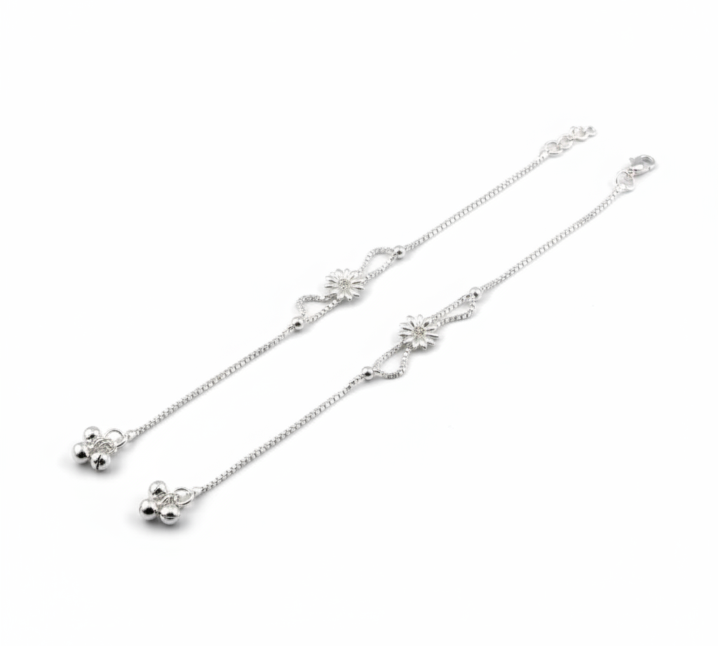 Floral Curve Chain Anklet – 925 Sterling Silver – Adjustable-15g