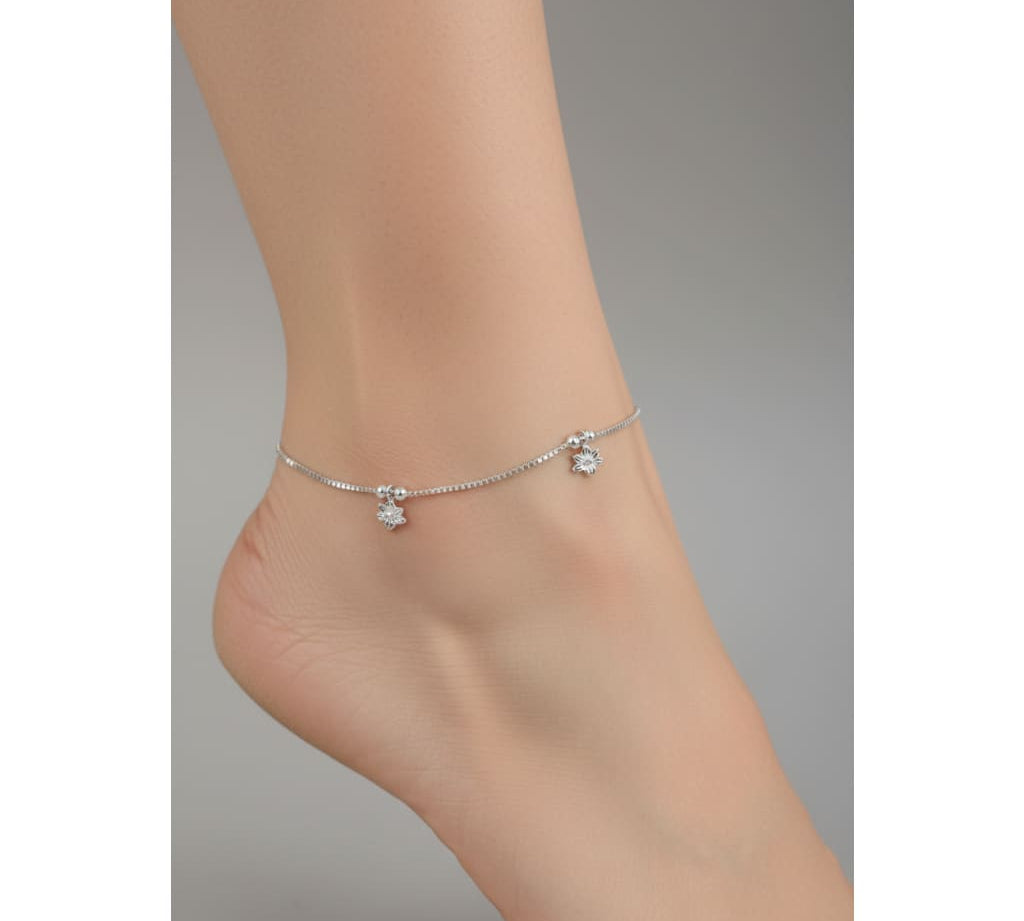 Floral Curve Minimal Anklet – 925 Sterling Silver – Adjustable – 11g