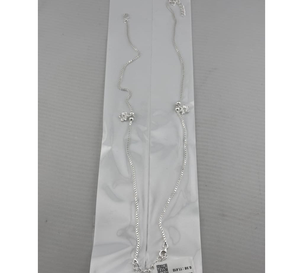Floral Curve Minimal Anklet – 925 Sterling Silver – Adjustable – 11g