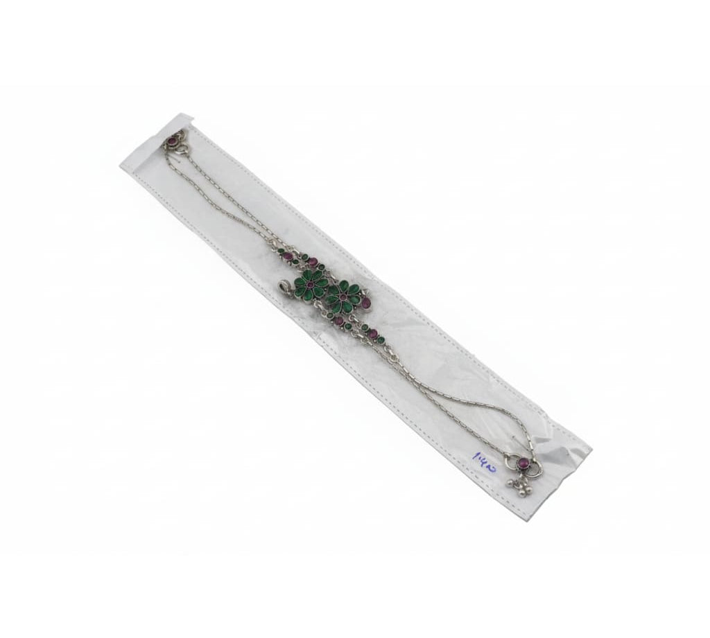 Floral Drop Anklet – 925 Sterling Silver – Green & Pink Stone Design – 26g