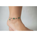 Floral Drop Anklet – 925 Sterling Silver – Green & Pink Stone Design – 26g