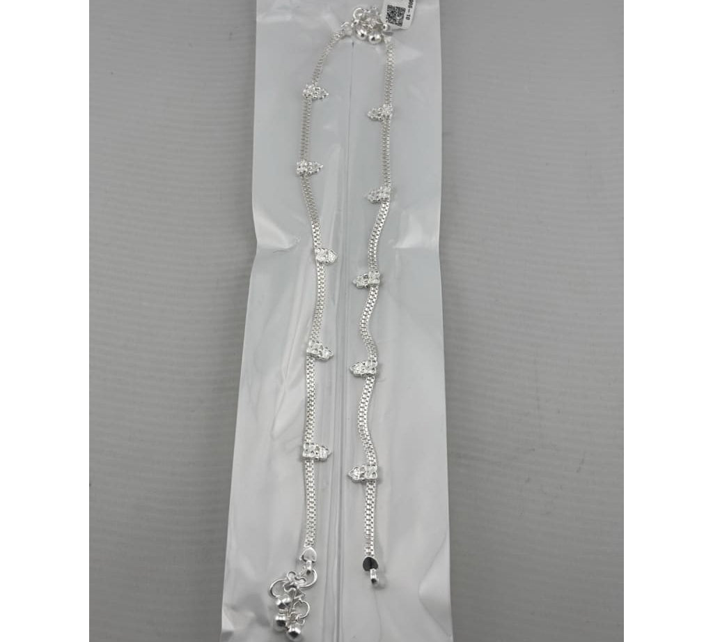 Floral Wave Charm Silver Anklet – 99.9% Pure Silver – Adjustable – 26g