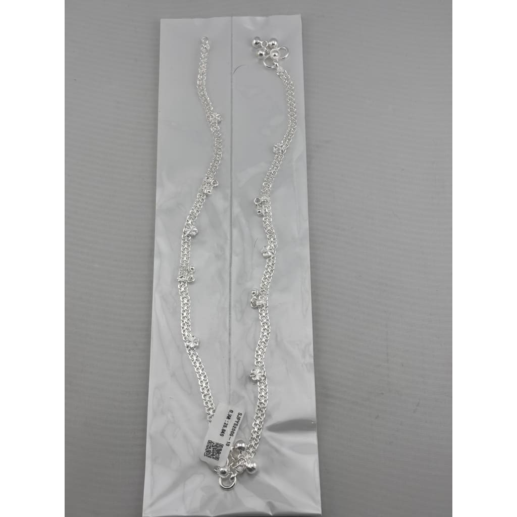 Floral Wave Silver Anklet – 99.9% Pure Silver – Adjustable – 26.40 g