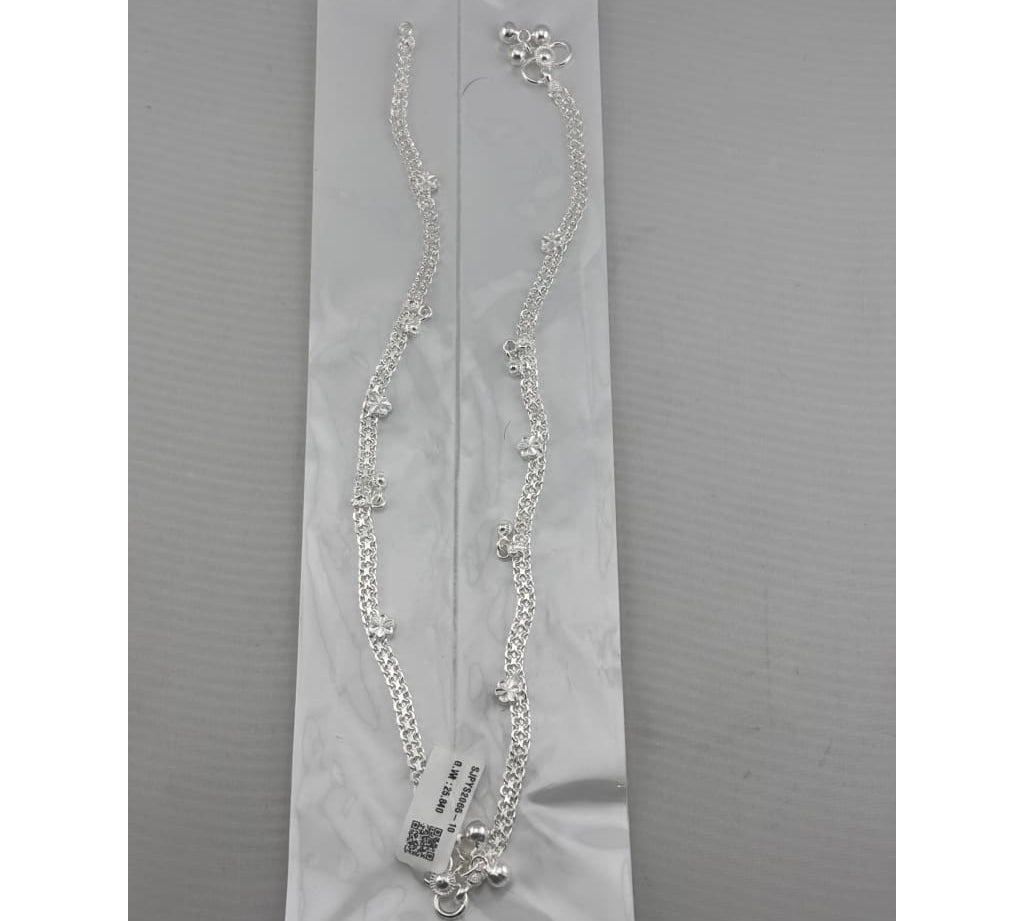 Floral Wave Silver Anklet – 99.9% Pure Silver – Adjustable – 26.40 g