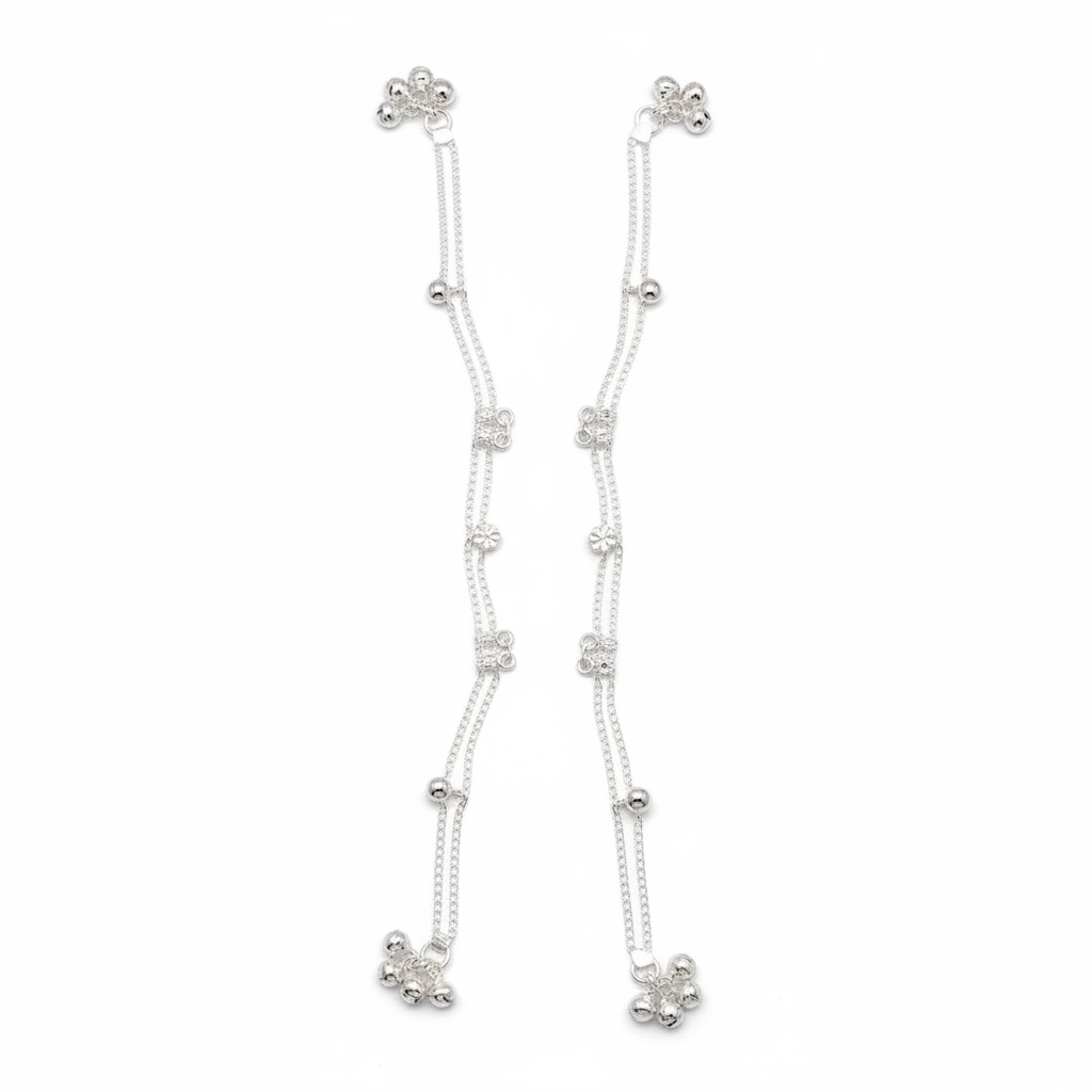 Floral Wave Classic Silver Anklet – 99.9% Pure Silver – Adjustable – 26.40 g