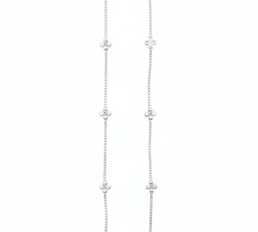 Gemstone Bloom Charm Silver Anklet – 99.9% Pure Silver – Weight:14g