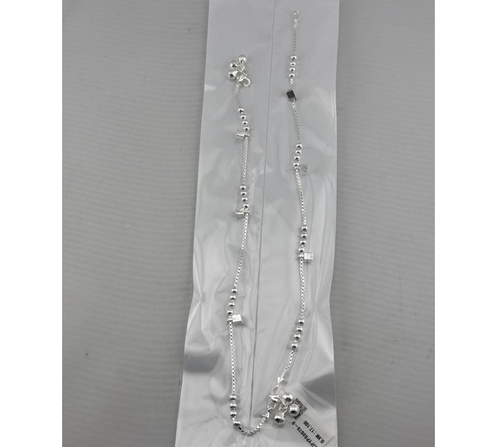 Geometric Bead Chain Anklet – 925 Sterling Silver – Adjustable – 17g