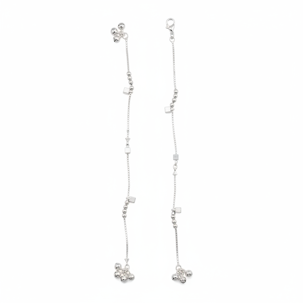 Geometric Bead Chain Anklet – 925 Sterling Silver – Adjustable-17g
