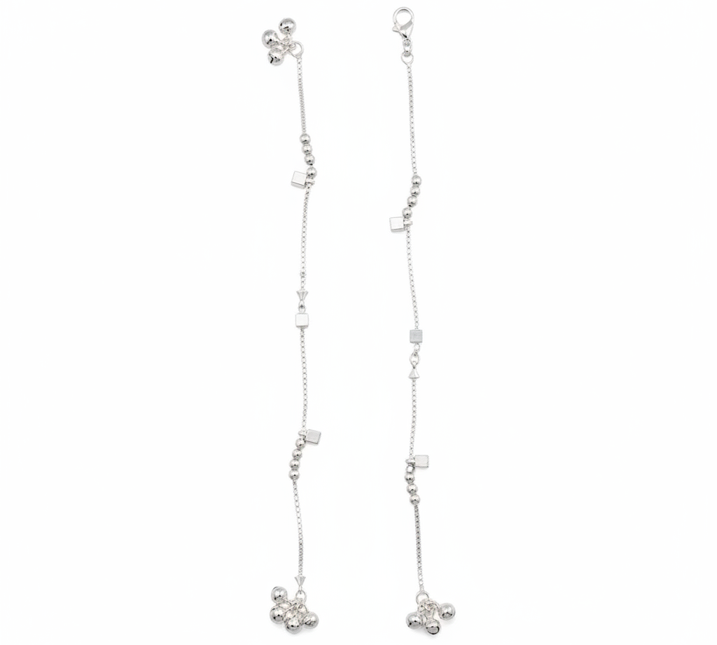 Geometric Bead Chain Anklet – 925 Sterling Silver – Adjustable-17g