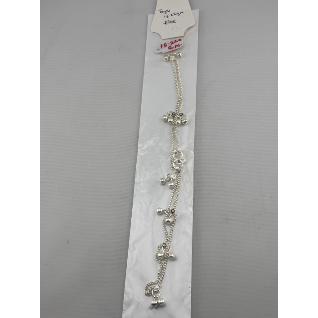 Ghungroo Evil Eye Anklet – 925 Sterling Silver – Dual Chain Charm Design – 15g
