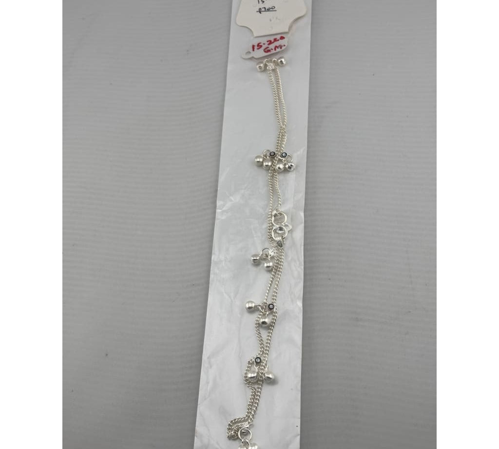 Ghungroo Evil Eye Anklet – 925 Sterling Silver – Dual Chain Charm Design – 15g