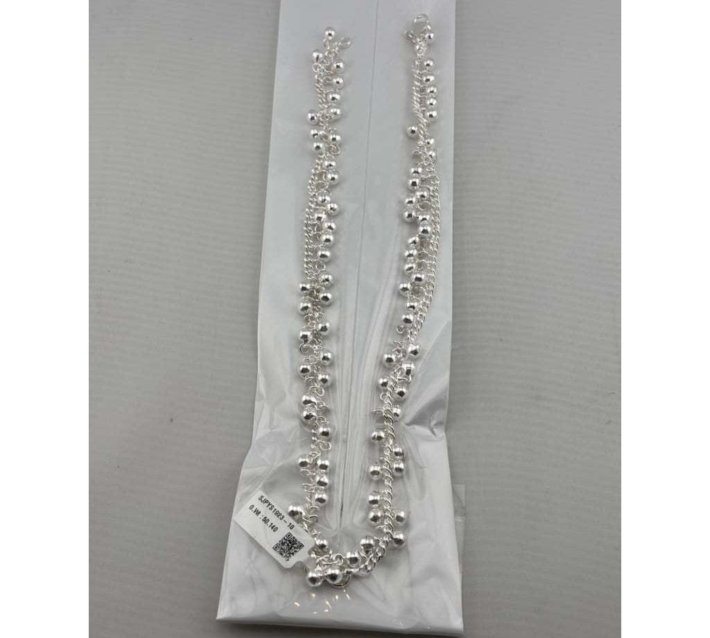 Ghungroo Silver Anklet – 99.9% Pure Silver – Adjustable – Weight: 50 g