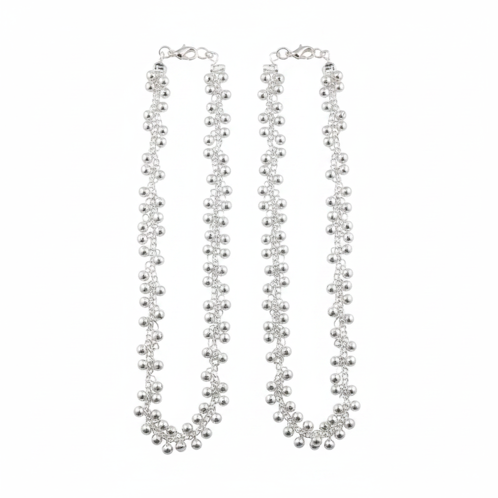 Ghungroo Silver Anklet – 99.9% Pure Silver – Adjustable – Weight: 50 g