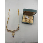 Gold-plated blue marquise necklace and matching earrings set