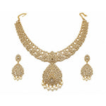 Gold-plated 925 sterling silver bridal filigree pearl necklace earrings set on white