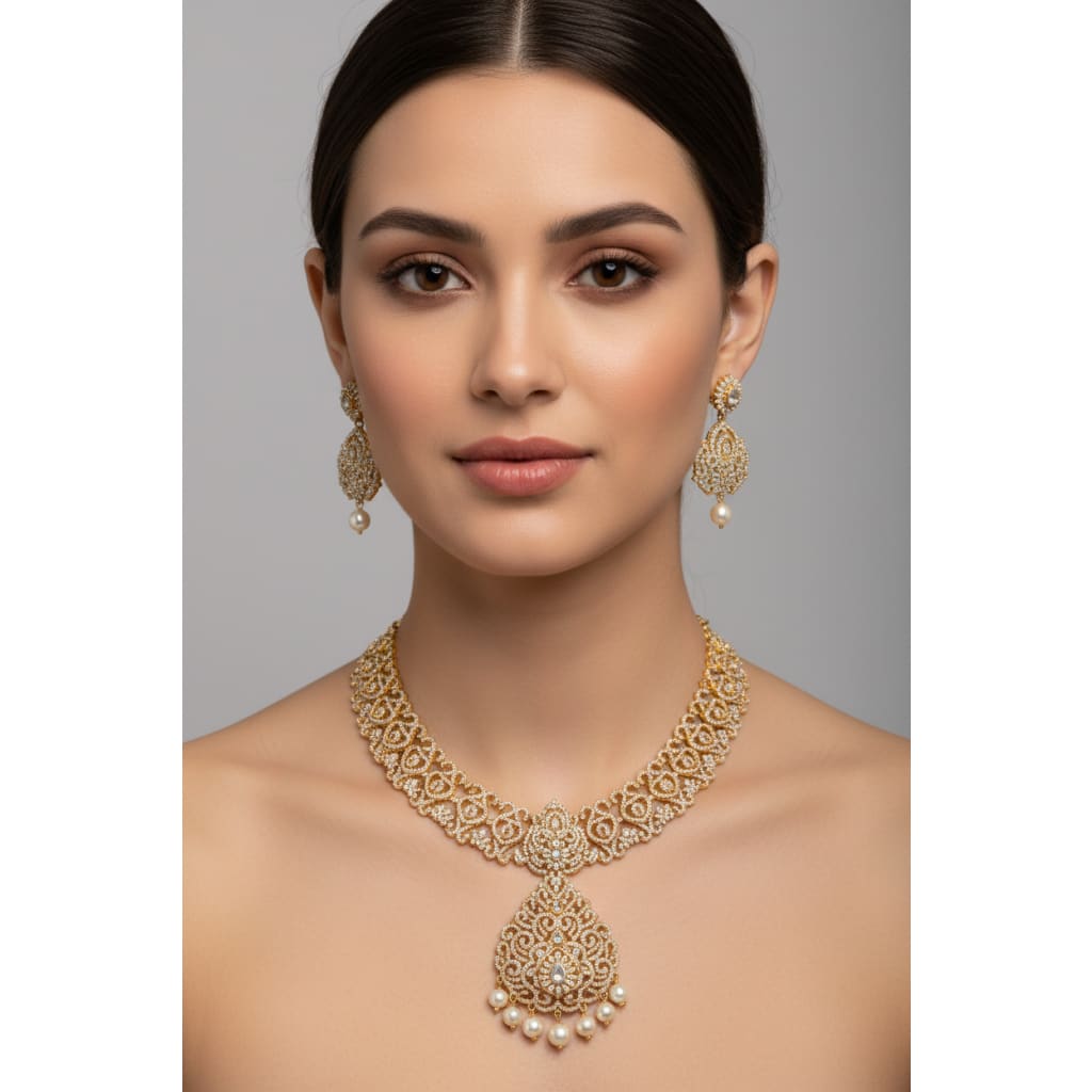 Gold-Plated 925 Sterling Silver Bridal Filigree Pearl