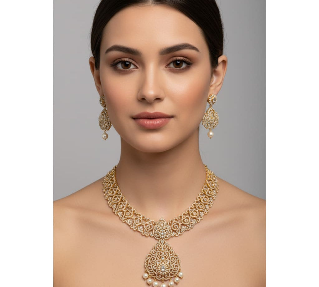Gold-Plated 925 Sterling Silver Bridal Filigree Pearl