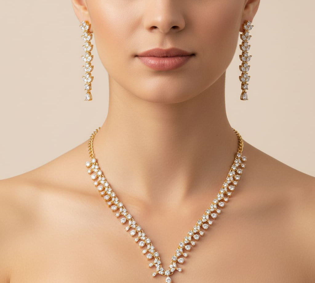 Gold-Plated 925 Sterling Silver Cascading Crystal Vine