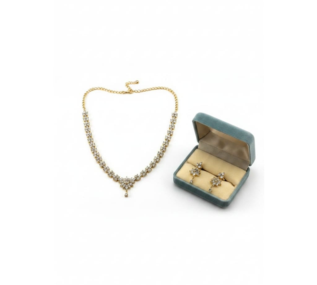 Gold-Plated 925 Sterling Silver Crystal Necklace & Earrings