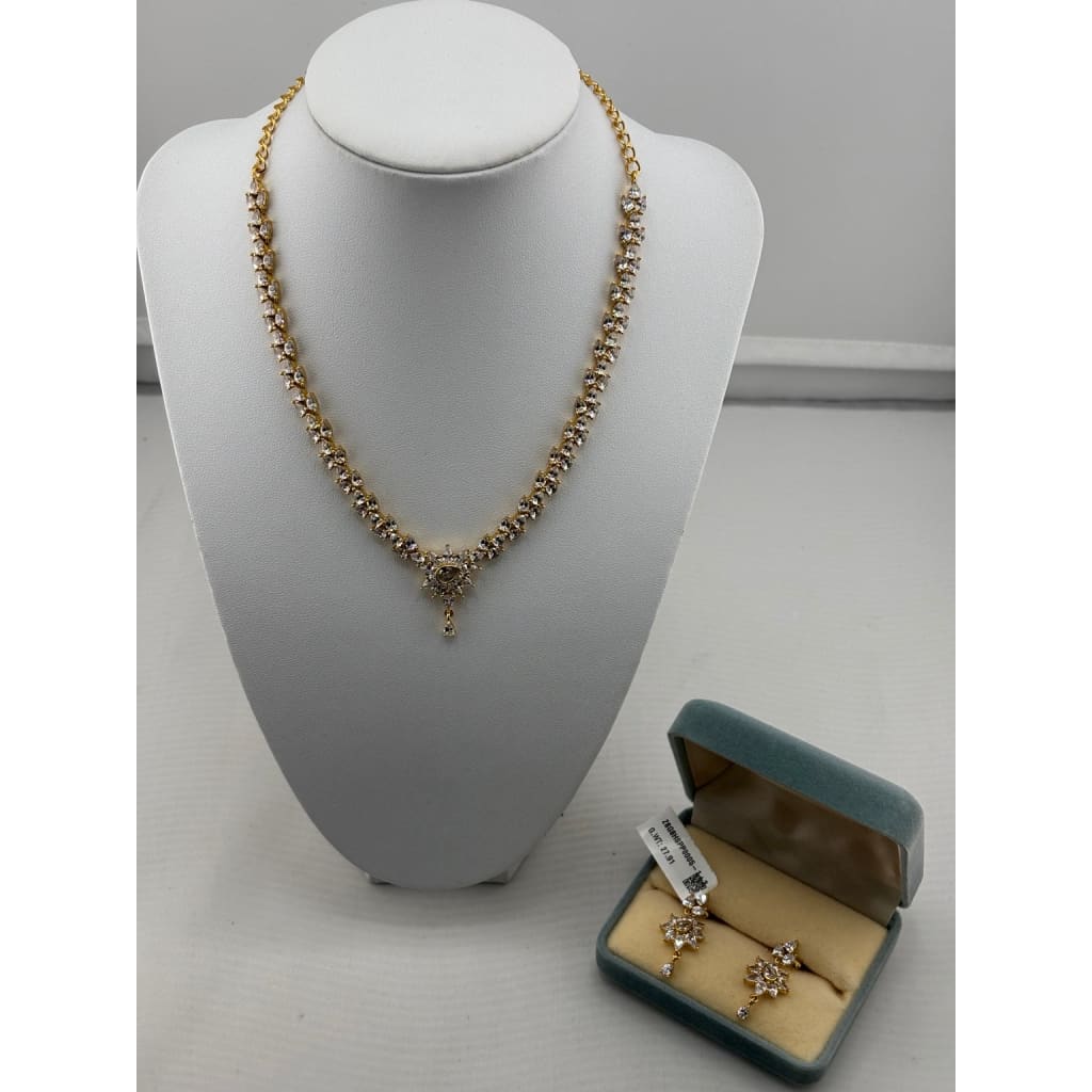 Gold-plated 925 sterling silver crystal necklace and earrings set front view
