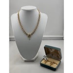 925 sterling silver gold-plated necklace set with clear stones and drop earrings