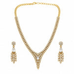 Gold-plated 925 sterling silver crystal V necklace and earrings set on white