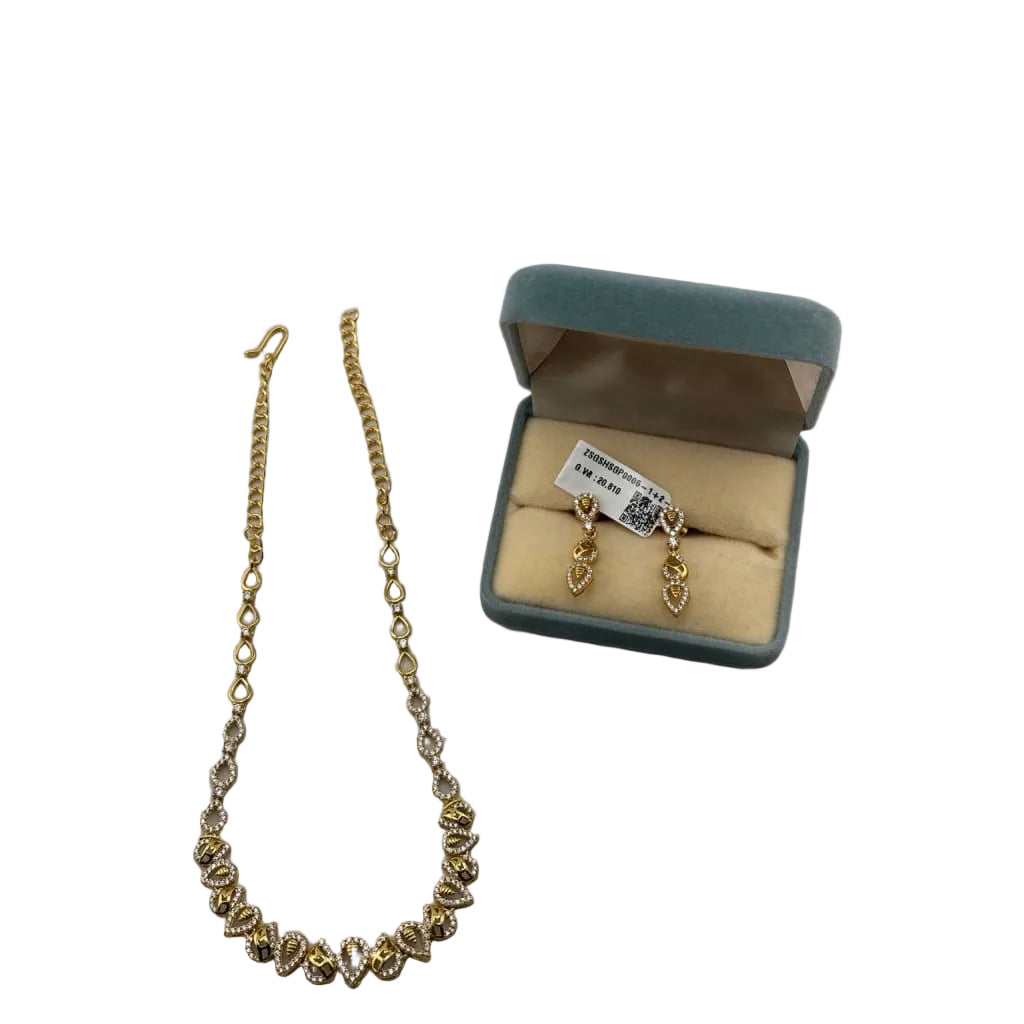 Gold-plated geometric teardrop necklace and matching earrings set