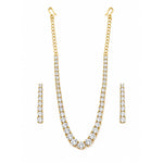 Gold-plated 925 sterling silver graduated round crystal tennis necklace earrings set on white