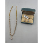 Gold-plated marquise crystal necklace and matching teardrop earrings set