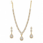 Gold-plated 925 sterling silver marquise leaf and teardrop necklace earrings set on white