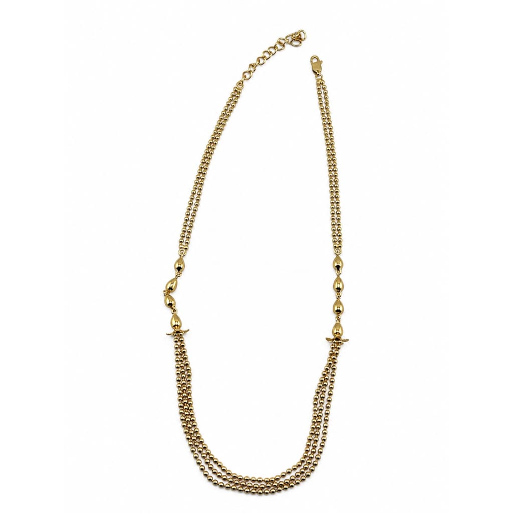 Gold-plated 925 sterling silver multi-strand ball chain necklace on white