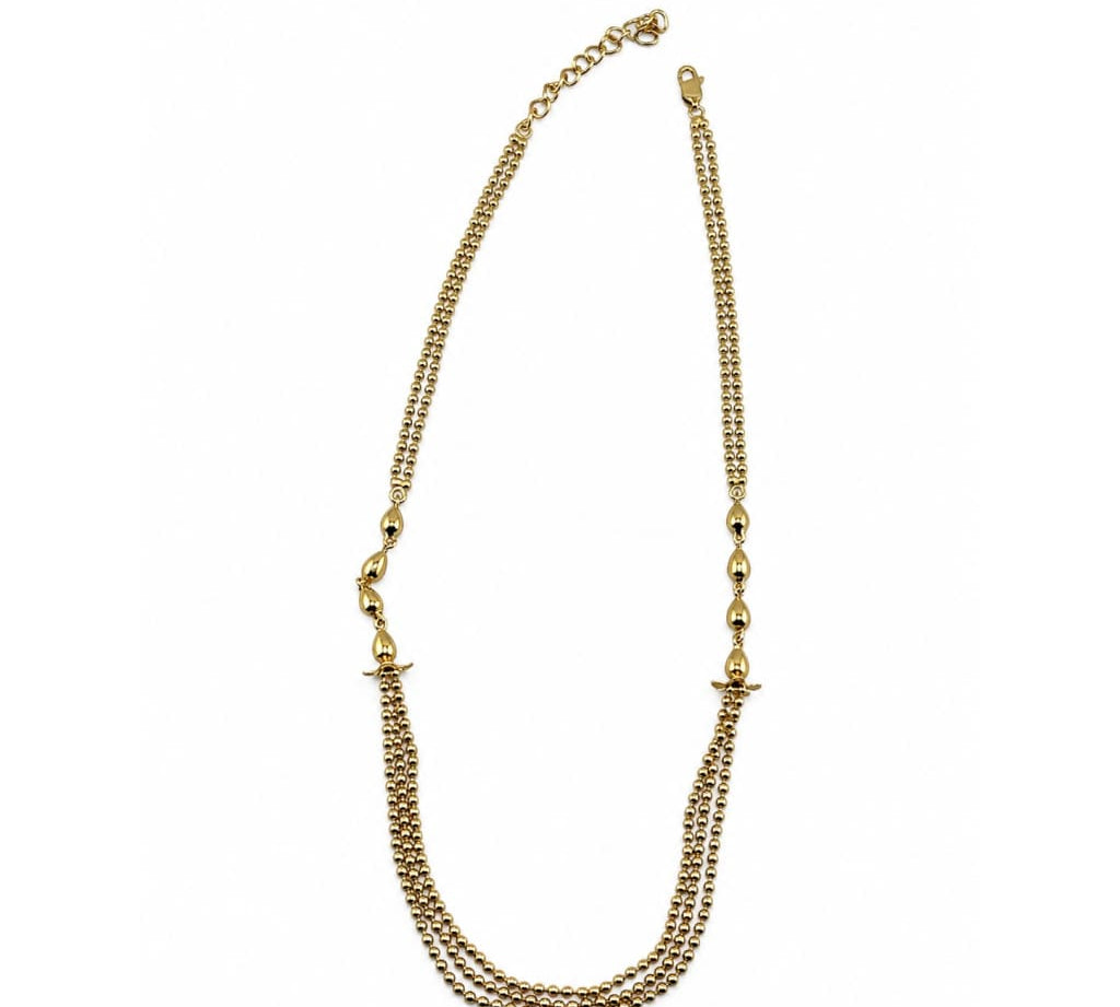 Gold-plated 925 sterling silver multi-strand ball chain necklace on white
