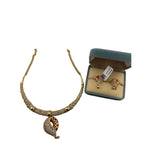 Gold-plated red enamel leaf pendant necklace with matching drop earrings
