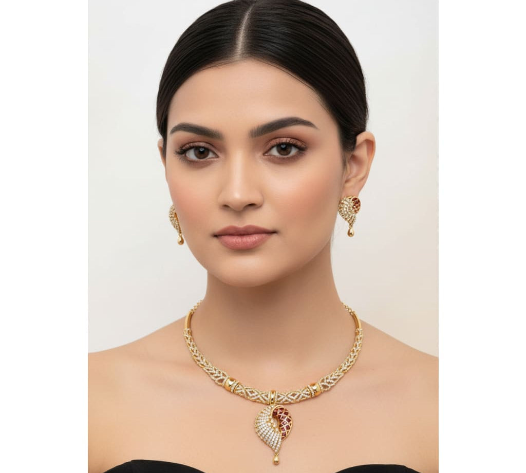 Gold-Plated 925 Sterling Silver Red Enamel Leaf Necklace &