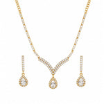 Gold-plated 925 sterling silver V-shaped crystal necklace and teardrop earrings set on white