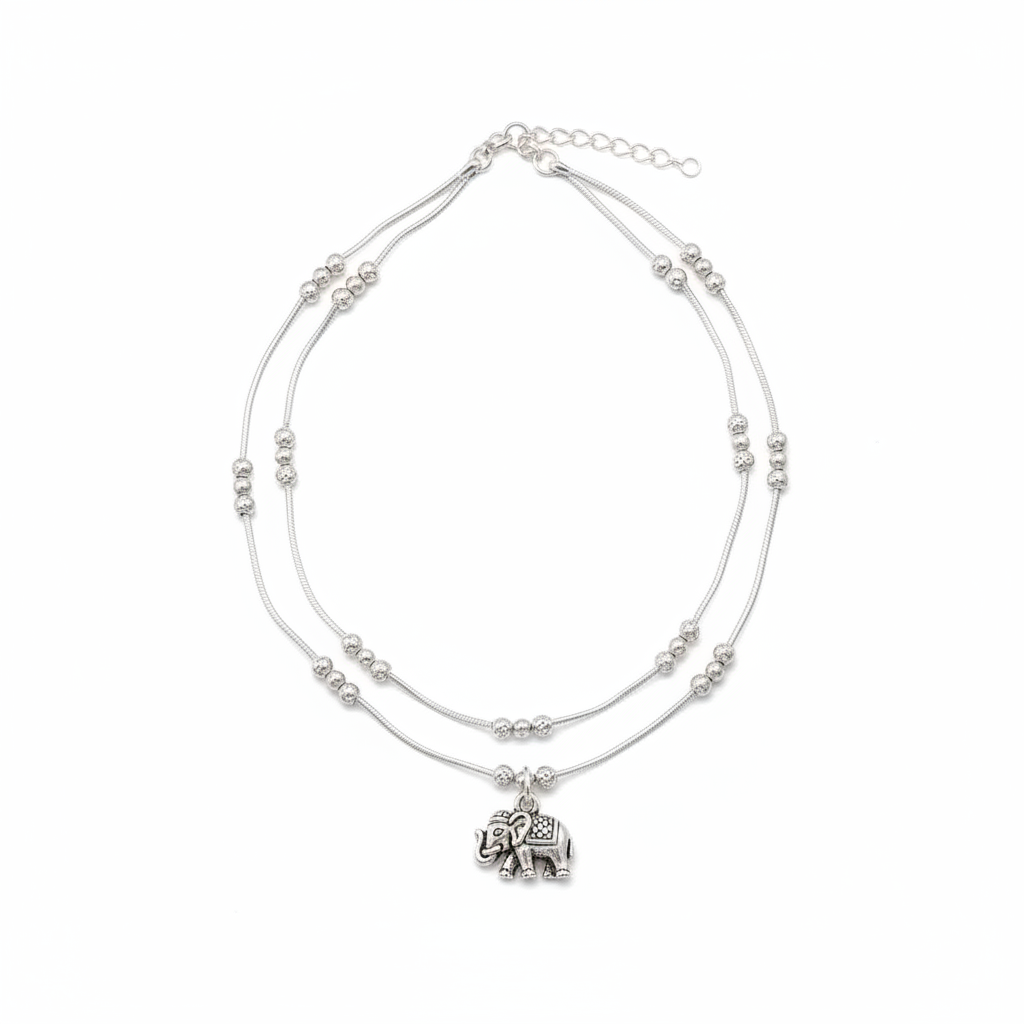 Graduated Bead Cluster Silver Anklet – 99.9% Pure Silver – Weight:22g