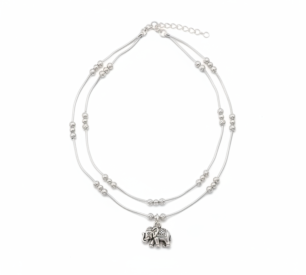Graduated Bead Cluster Silver Anklet – 99.9% Pure Silver – Weight:22g