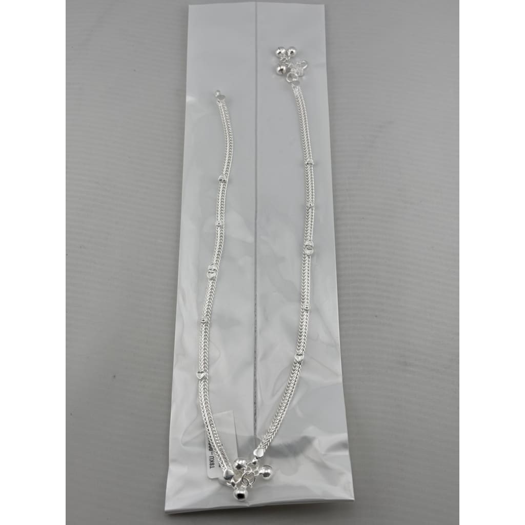 Heart Bead Double Chain Anklet – 925 Sterling Silver – Adjustable – 23g