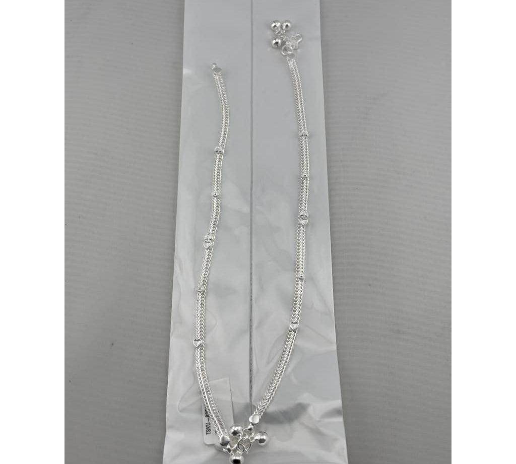 Heart Bead Double Chain Anklet – 925 Sterling Silver – Adjustable – 23g