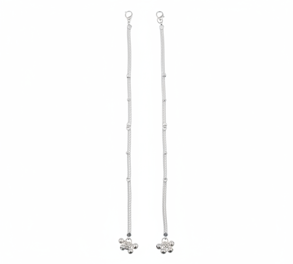 Heart Bead Double Chain Anklet – 925 Sterling Silver – Adjustable-23g