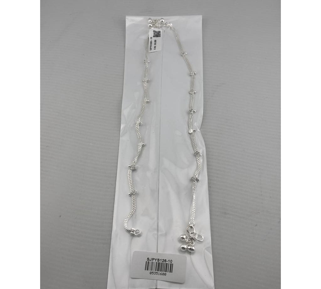 Heart Charm Silver Anklet – 99.9% Pure Silver – Weight:20g